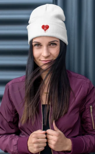 Bleeding Heart Embroidered Beanie